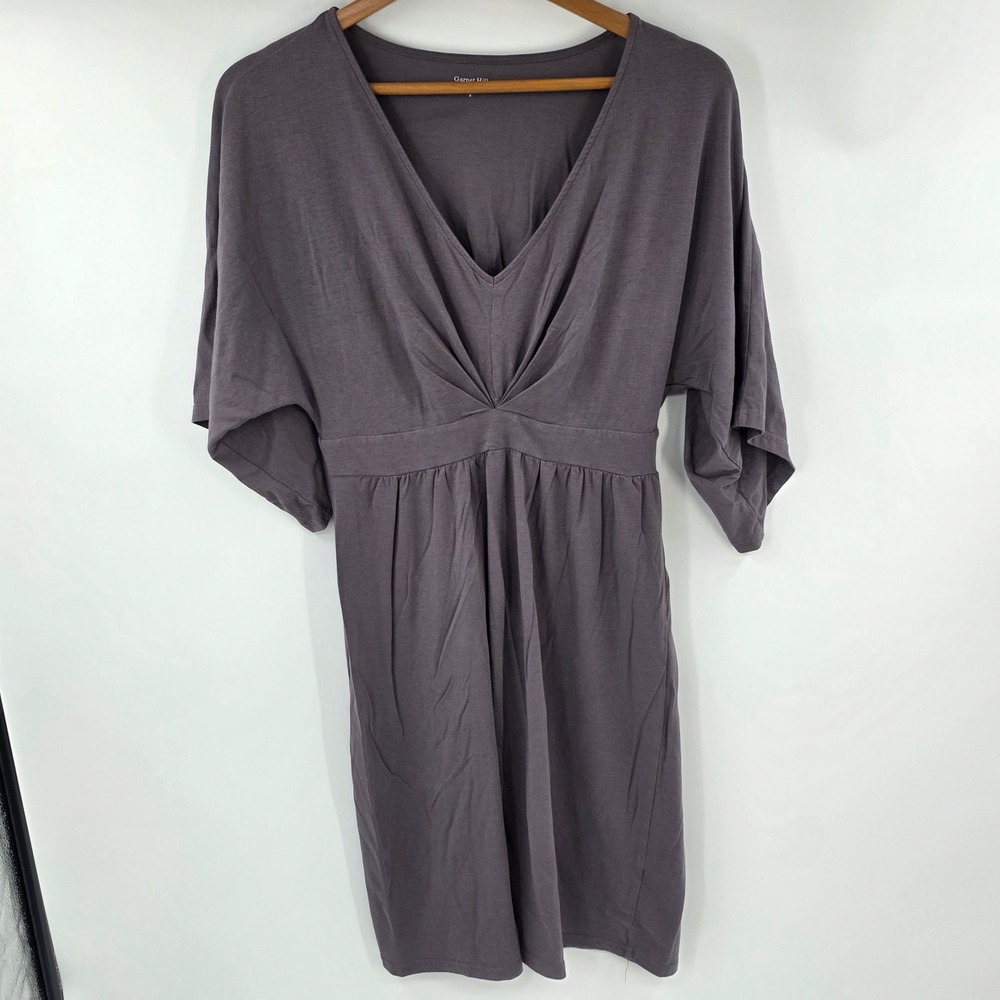 Garnet Hill Womens V-Neck Empire Waist Flutter Sleeve Knit Dress Purple Gray S